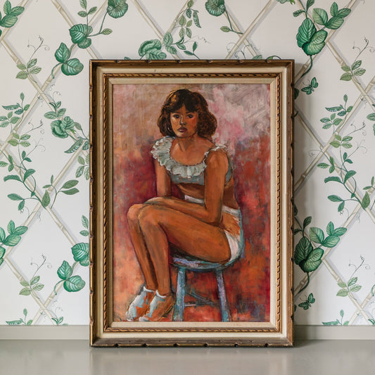 Blue Ruffle Top Lady Oil Painting