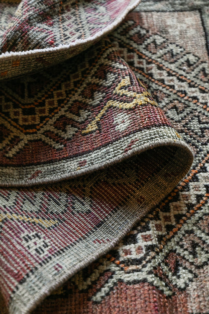 Vintage Persian (1x3) Dusty Rose, Sage & Gold Hand-Knotted Wool Mat