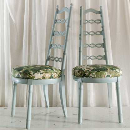 Vintage Pair of Chairs, Blue in Green Floral (Local Pickup Only)