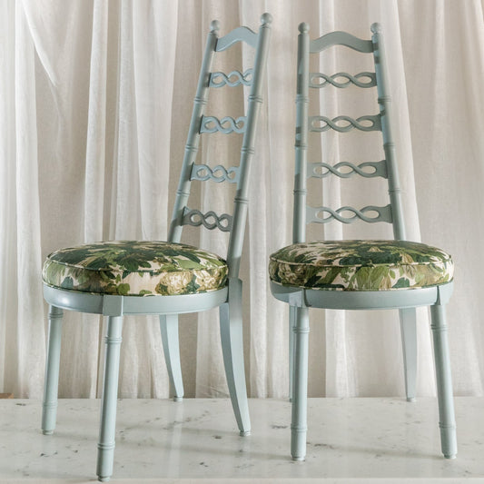Vintage Pair of Chairs, Blue in Green Floral (Local Pickup Only)