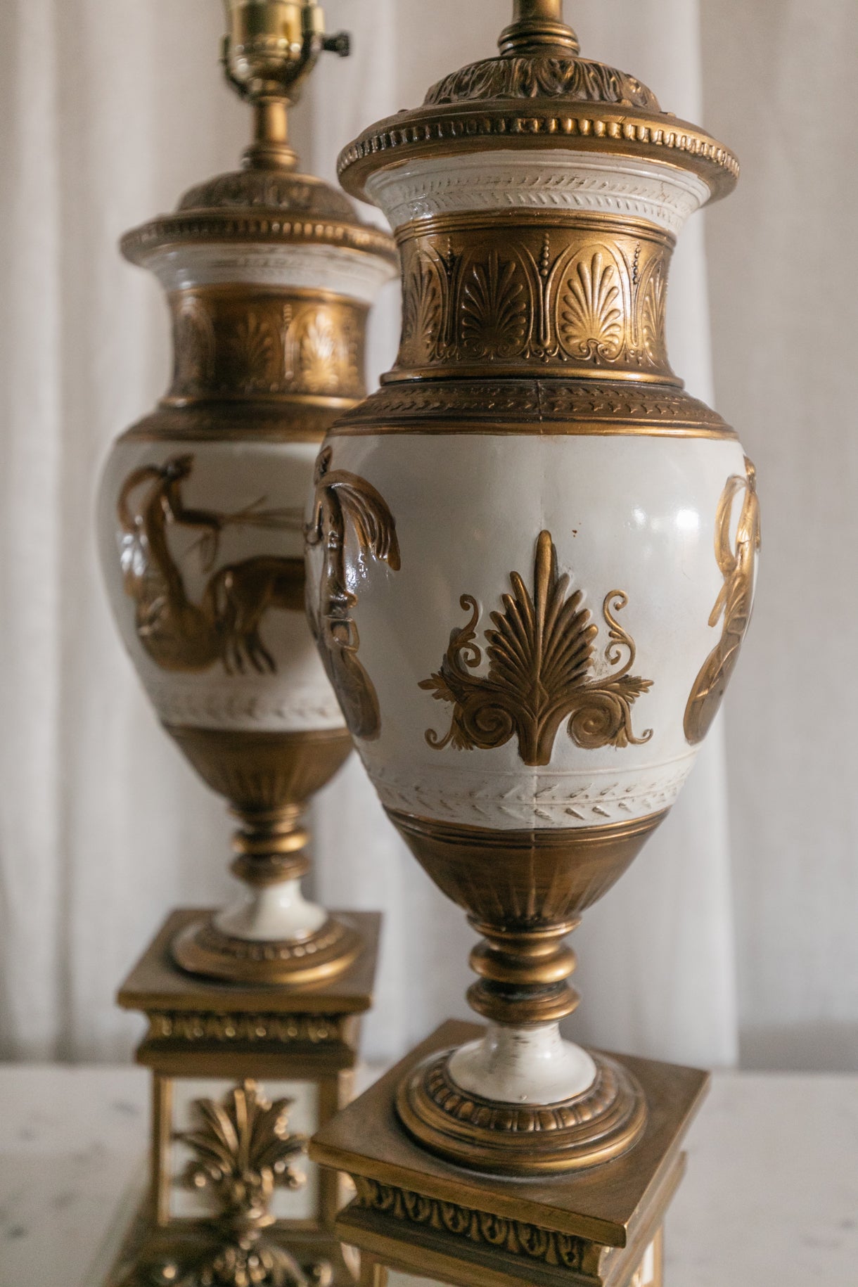 Heavy Midcentury Greek Lamps, Pair