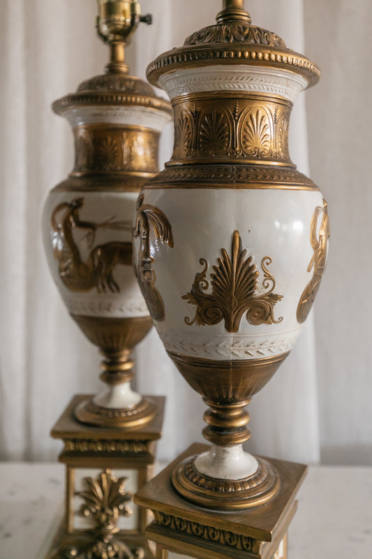 Heavy Midcentury Greek Lamps, Pair