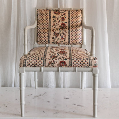 Bamboo Floral Stripe Arm Chairs, Pair