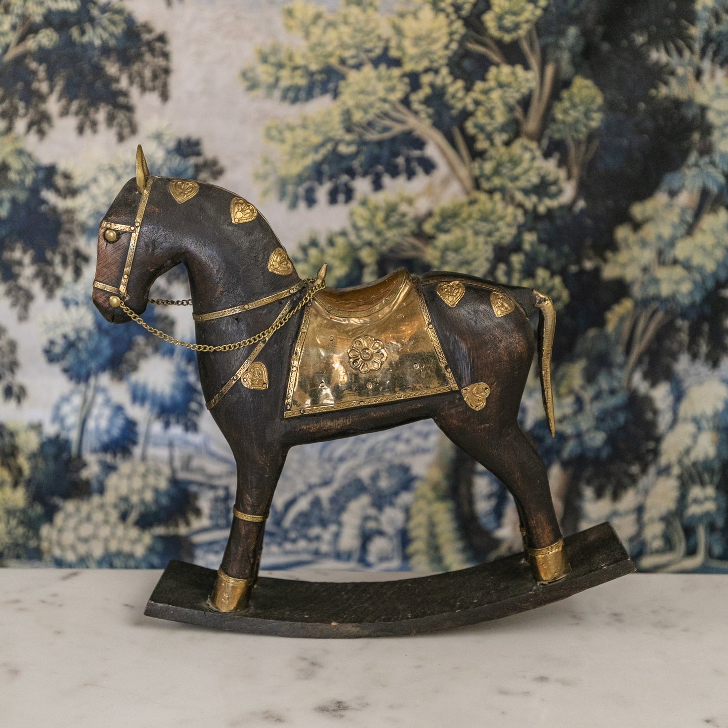 Brass/Wood Rocking Horse