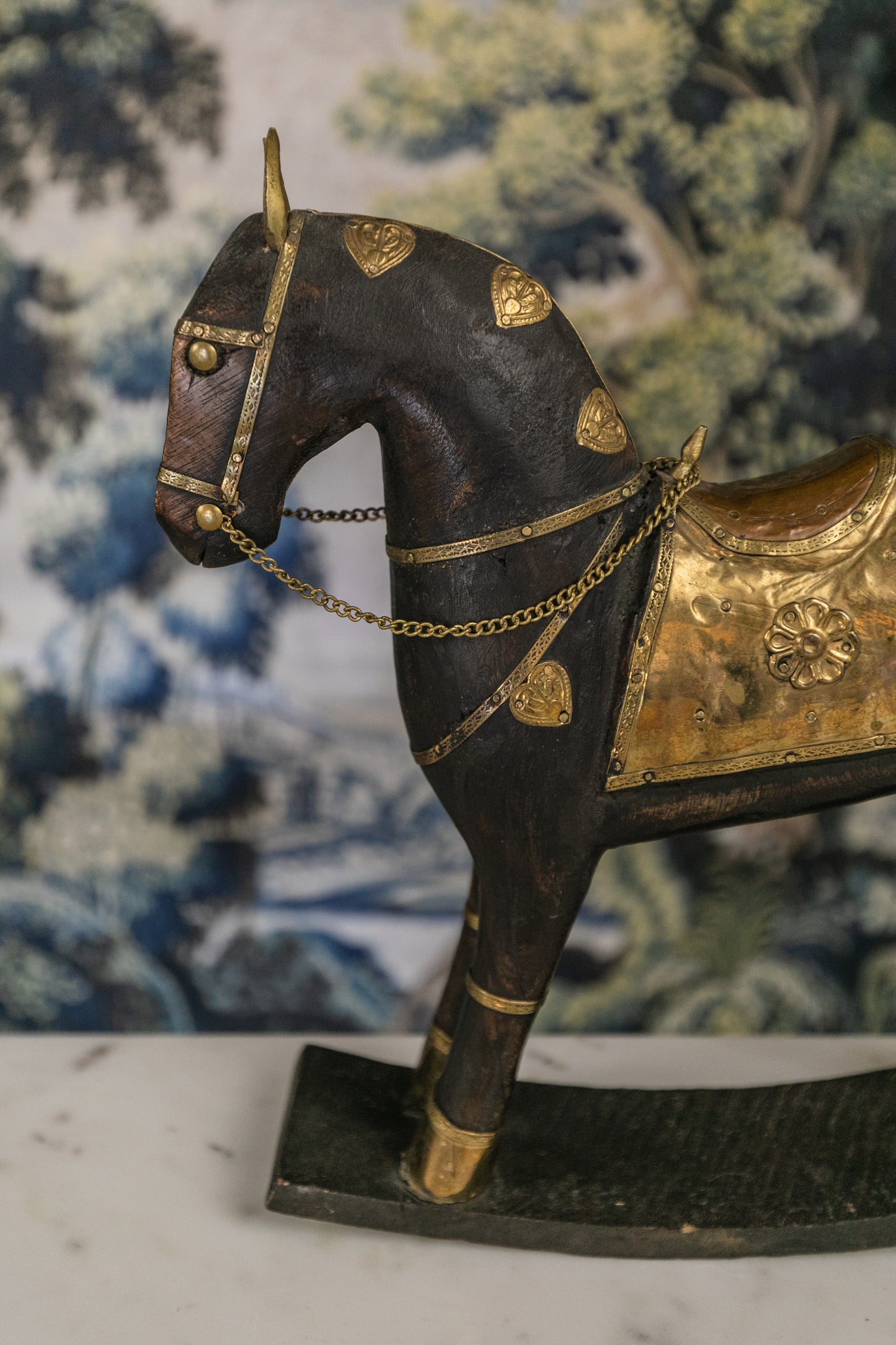 Brass/Wood Rocking Horse