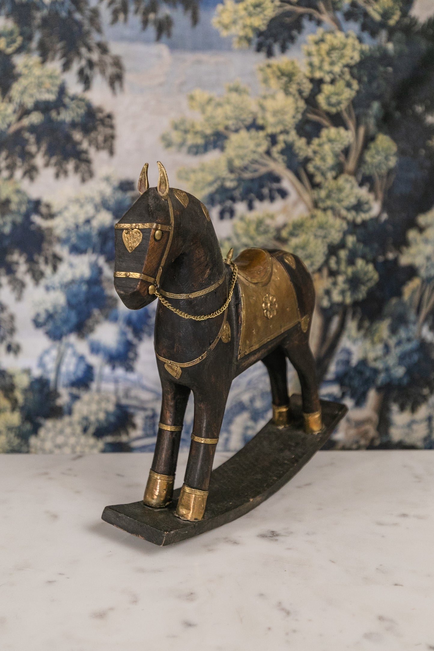 Brass/Wood Rocking Horse