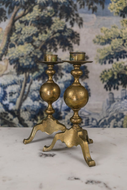 Brass Footed Candlesticks, Pair