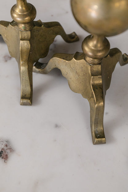 Brass Footed Candlesticks, Pair