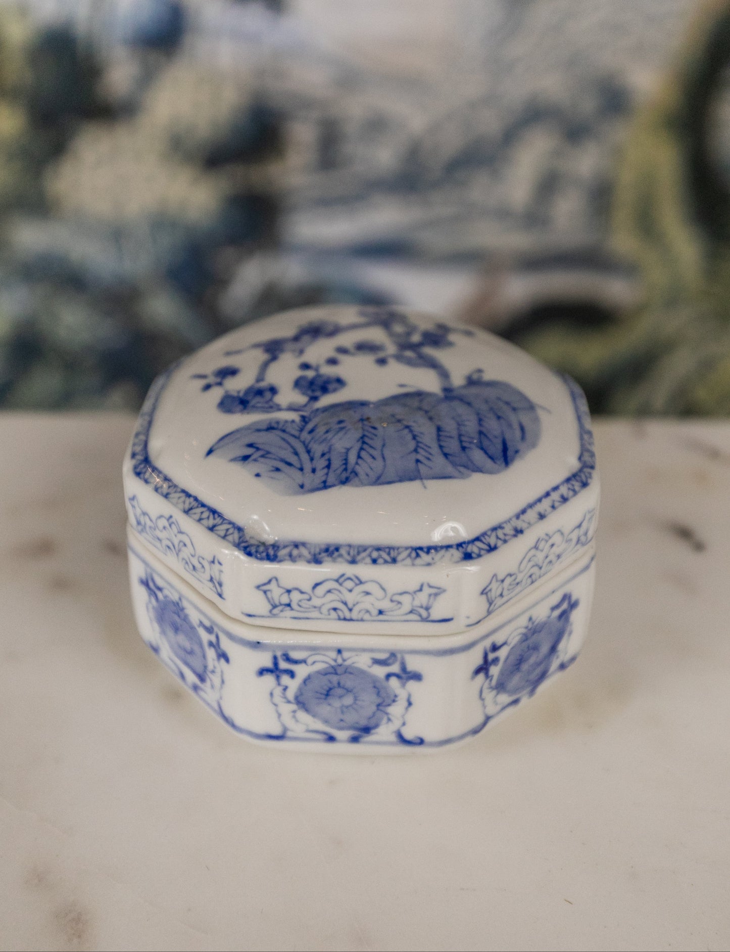Blue and White Lidded Trinket Box