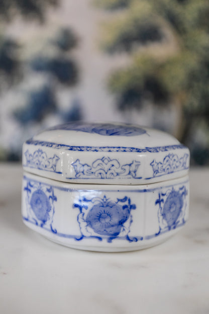 Blue and White Lidded Trinket Box