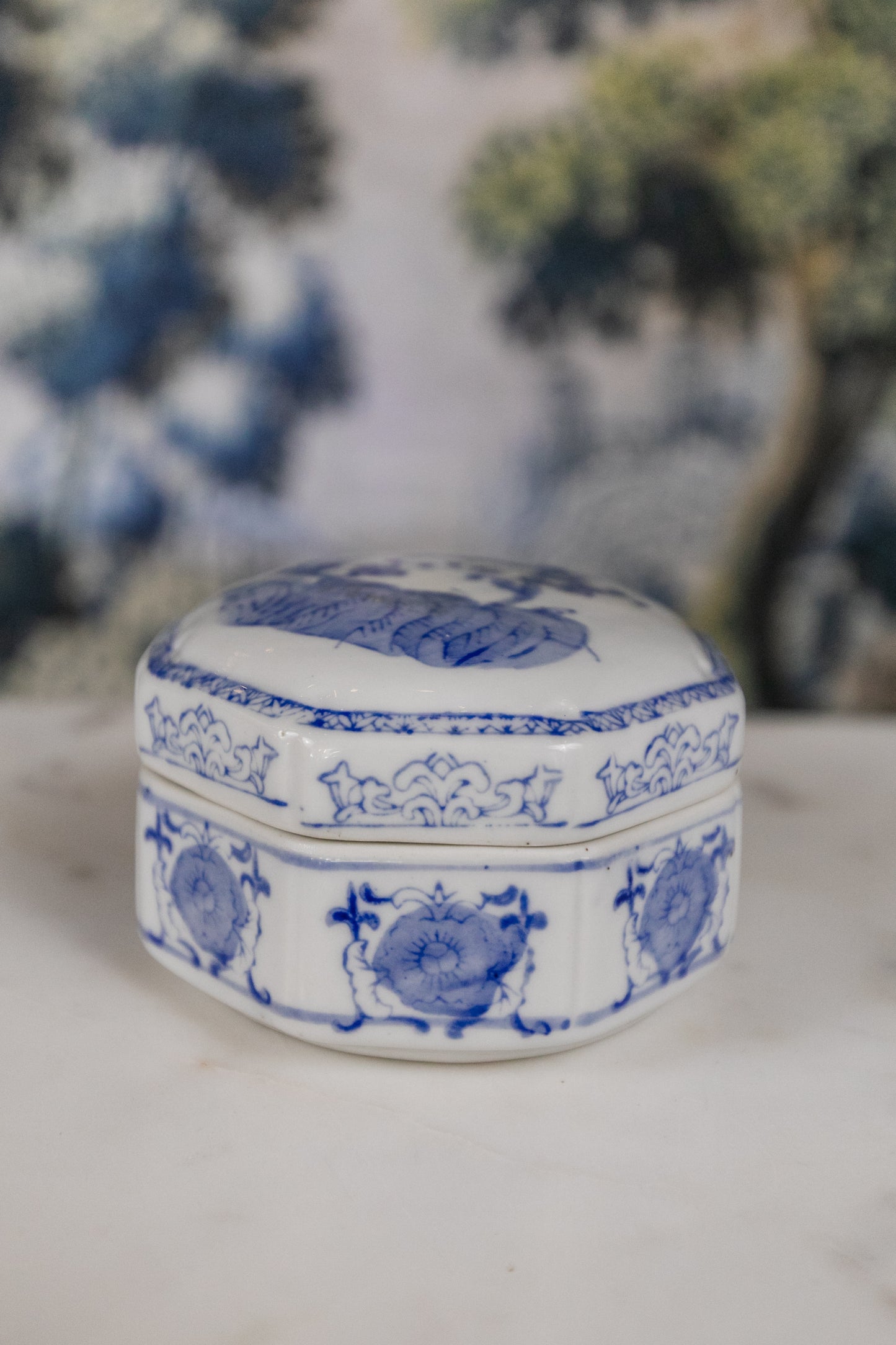Blue and White Lidded Trinket Box