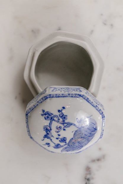 Blue and White Lidded Trinket Box