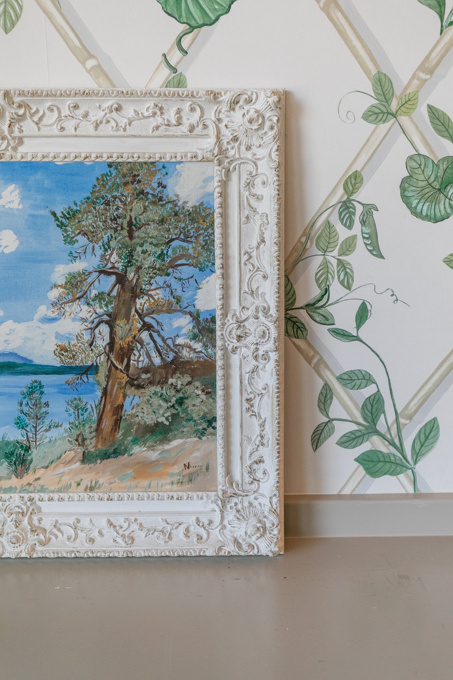 Original Landscape in White Frame