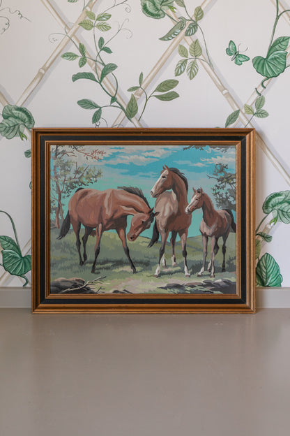 Vintage Framed Paint-by-Numbers Horses