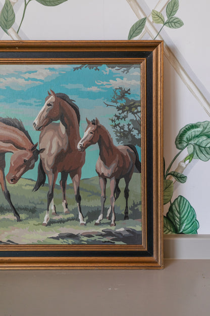 Vintage Framed Paint-by-Numbers Horses