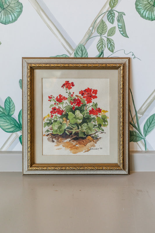 Geraniums Watercolor, Signed