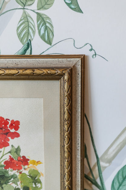 Geraniums Watercolor, Signed