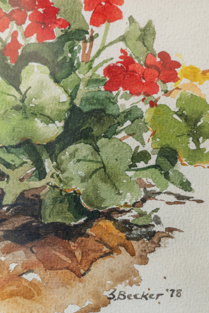 Geraniums Watercolor, Signed