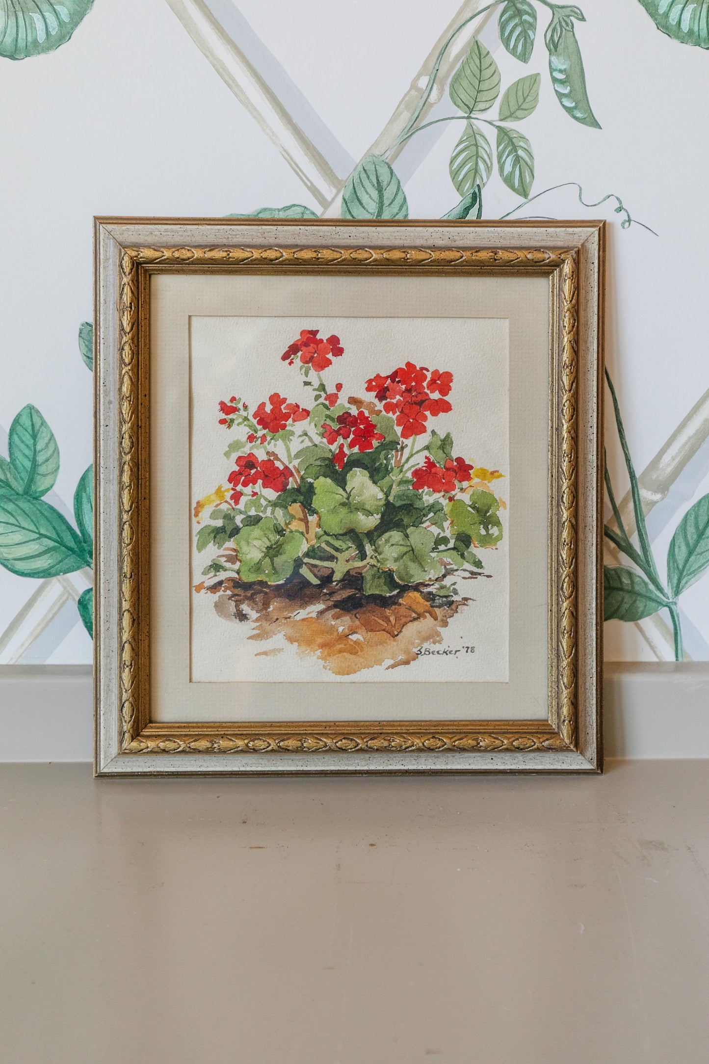 Geraniums Watercolor, Signed