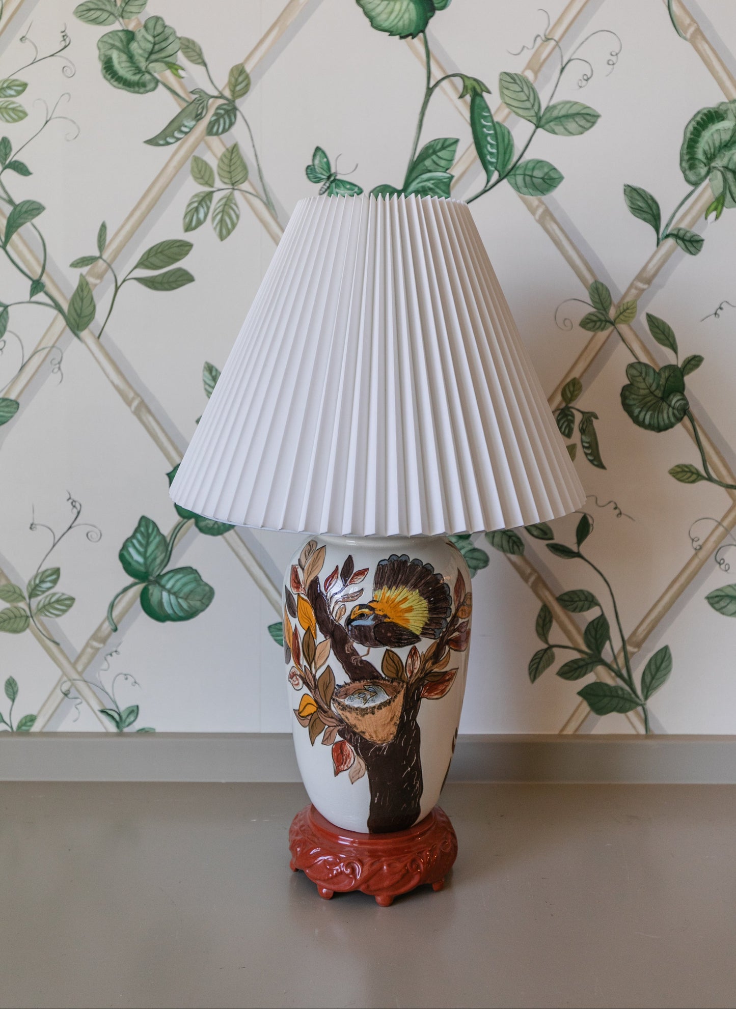 Vintage Handpainted Bird Lamp