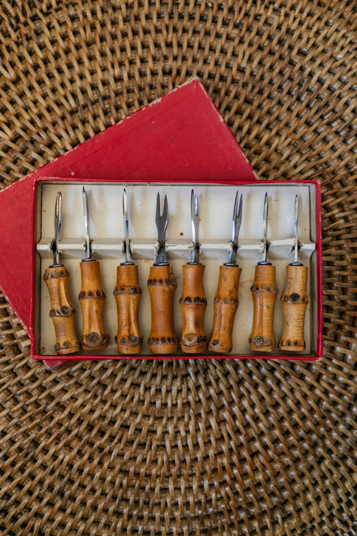 Vintage Bamboo Cocktail Fork Set