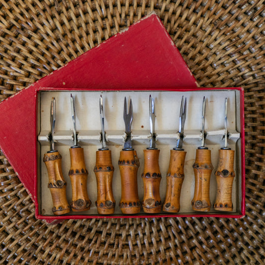 Vintage Bamboo Cocktail Fork Set