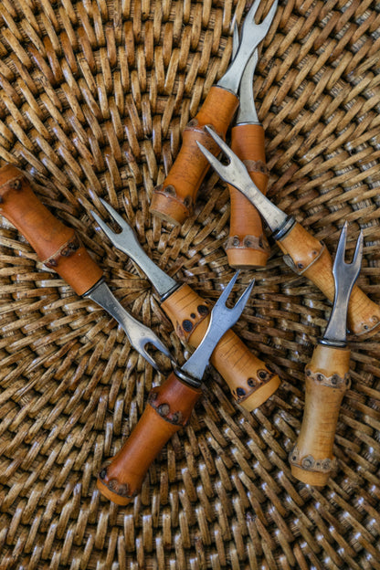 Vintage Bamboo Cocktail Fork Set