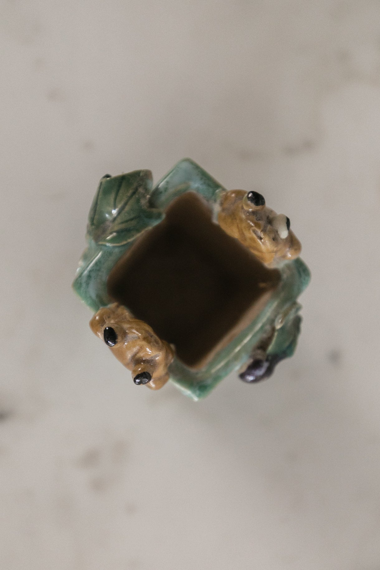 Petite Majolica Frog Vessel