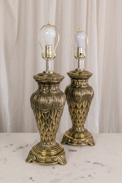 Heavy Brass Vintage Lamps, Pair