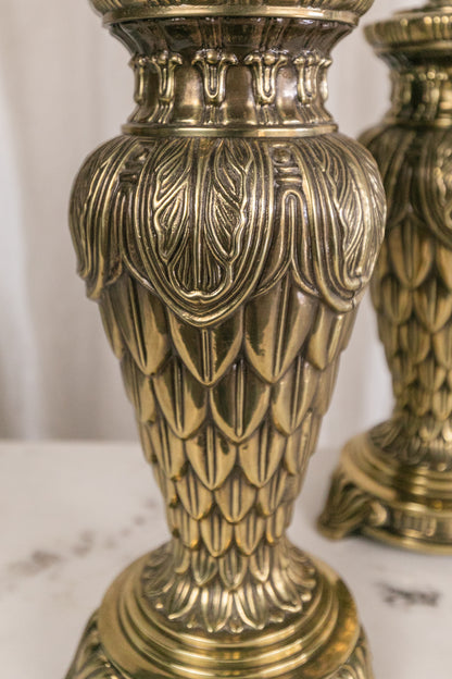 Heavy Brass Vintage Lamps, Pair