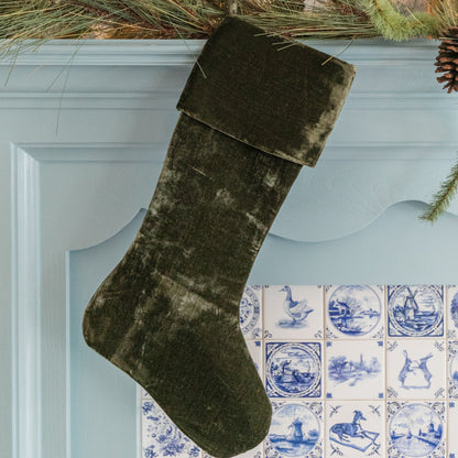 French Velvet Stocking, Moss Green