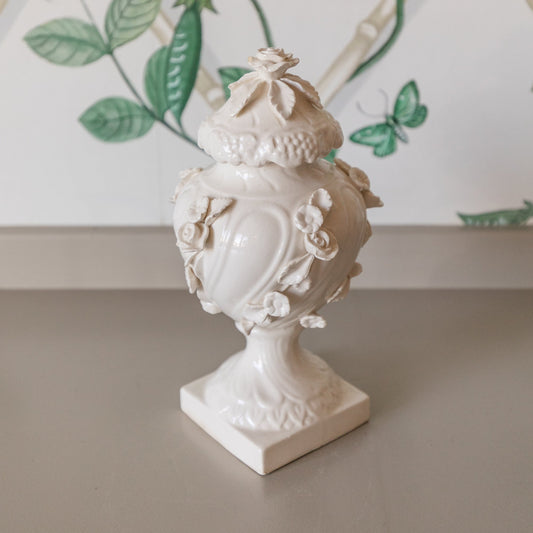 White Lidded Topiary Vase
