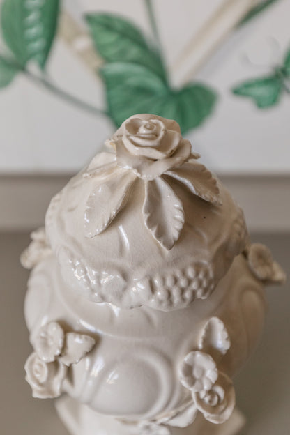 White Lidded Topiary Vase
