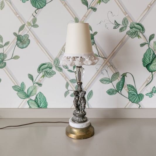 Bronze Cherub + Marble Lamp