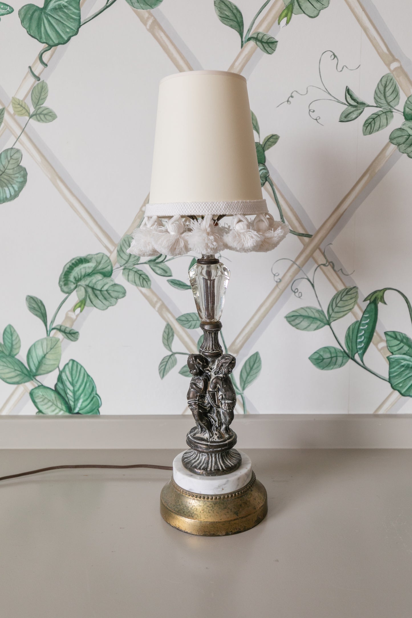 Bronze Cherub + Marble Lamp