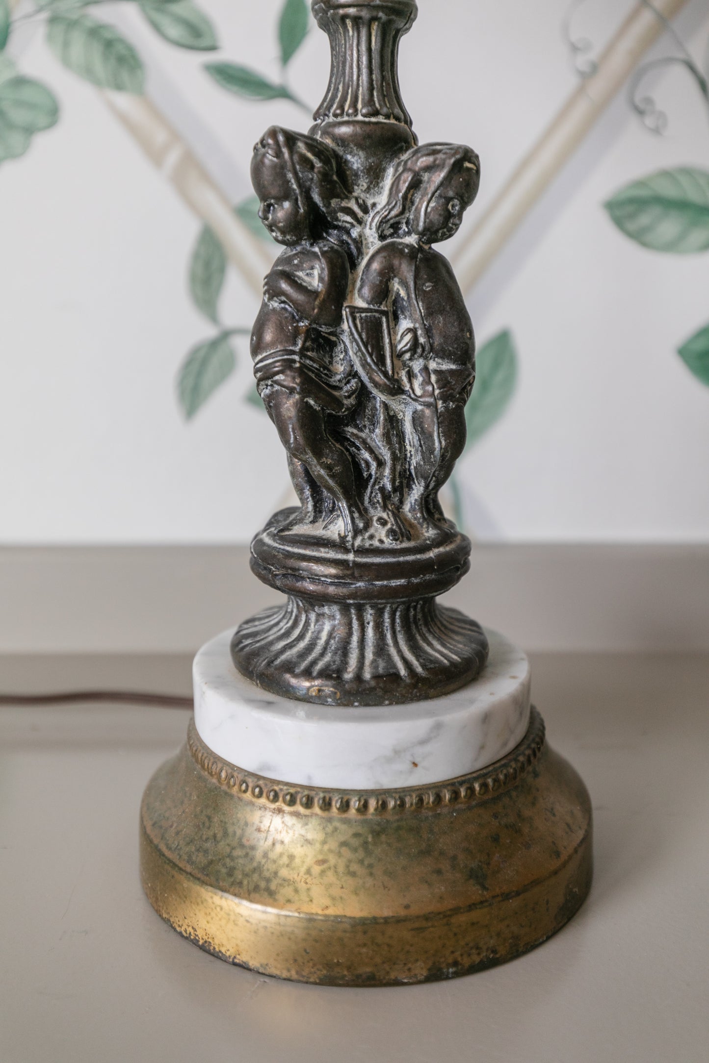 Bronze Cherub + Marble Lamp