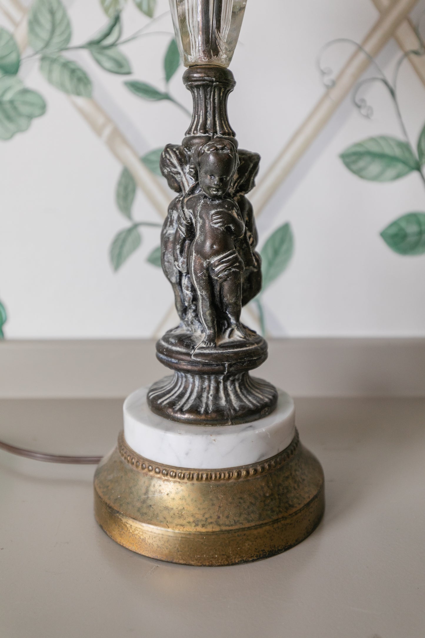Bronze Cherub + Marble Lamp