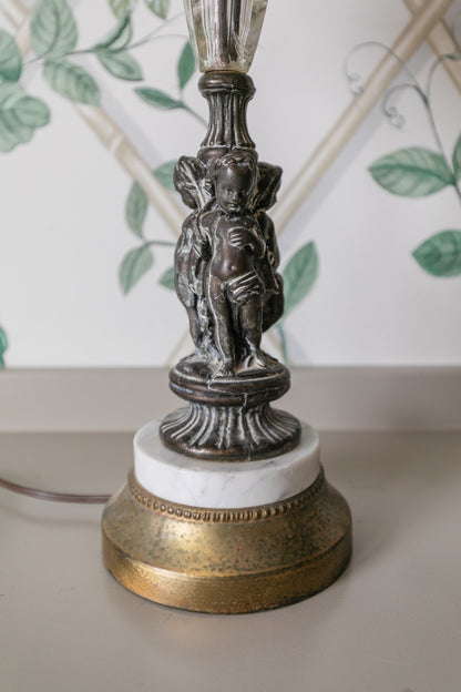 Bronze Cherub + Marble Lamp