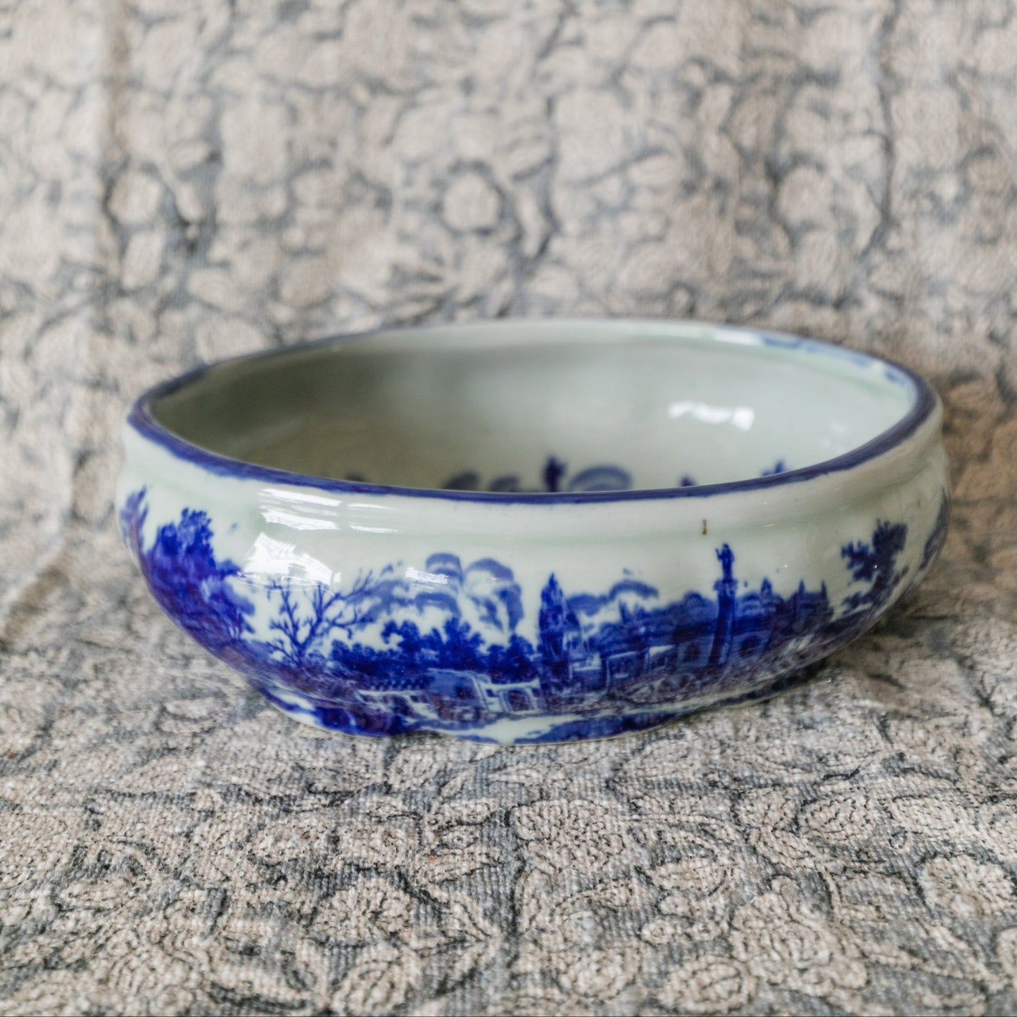 Blue and White Oval Bowl