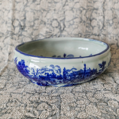Blue and White Oval Bowl