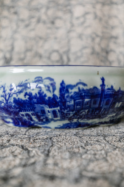 Blue and White Oval Bowl