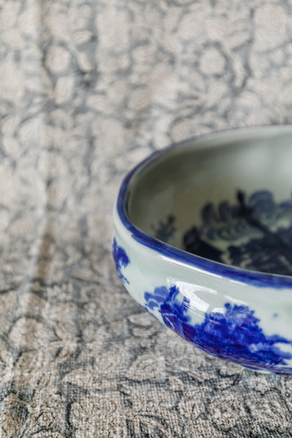 Blue and White Oval Bowl