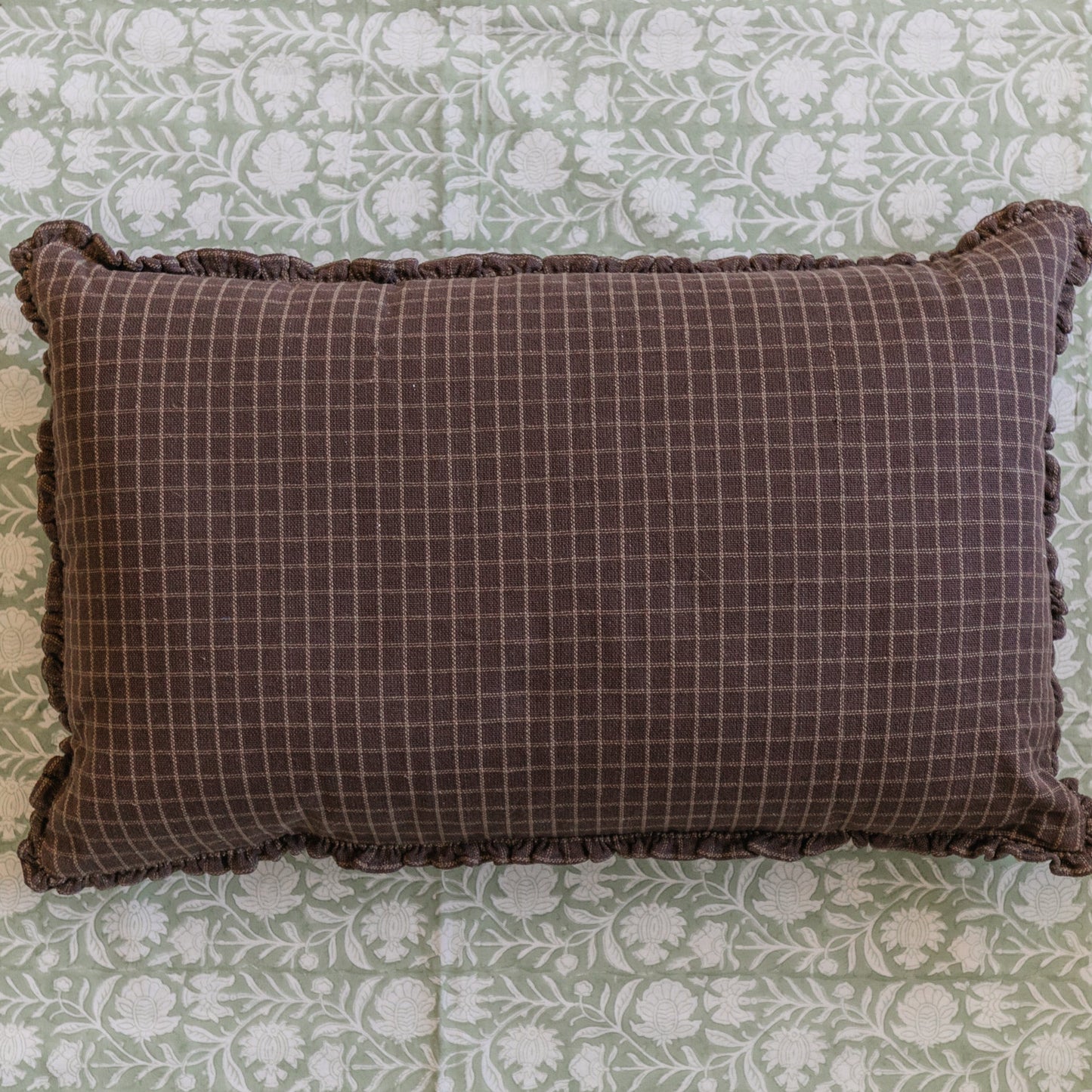 Chocolate Grid Throw Pillow, 16"x26"