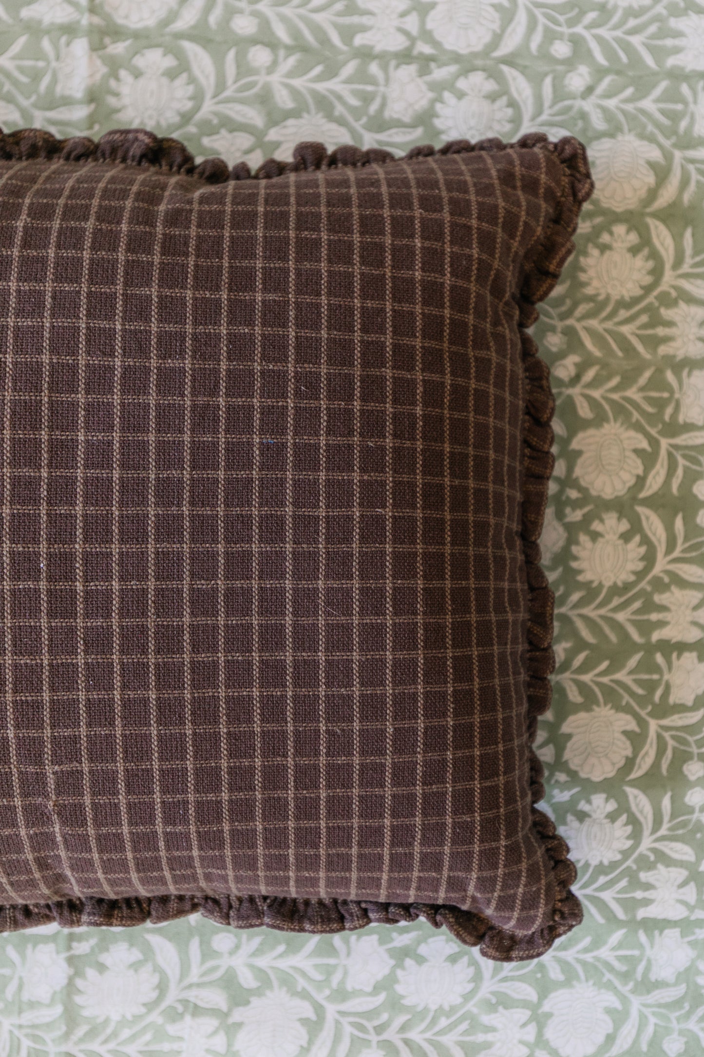 Chocolate Grid Throw Pillow, 16"x26"