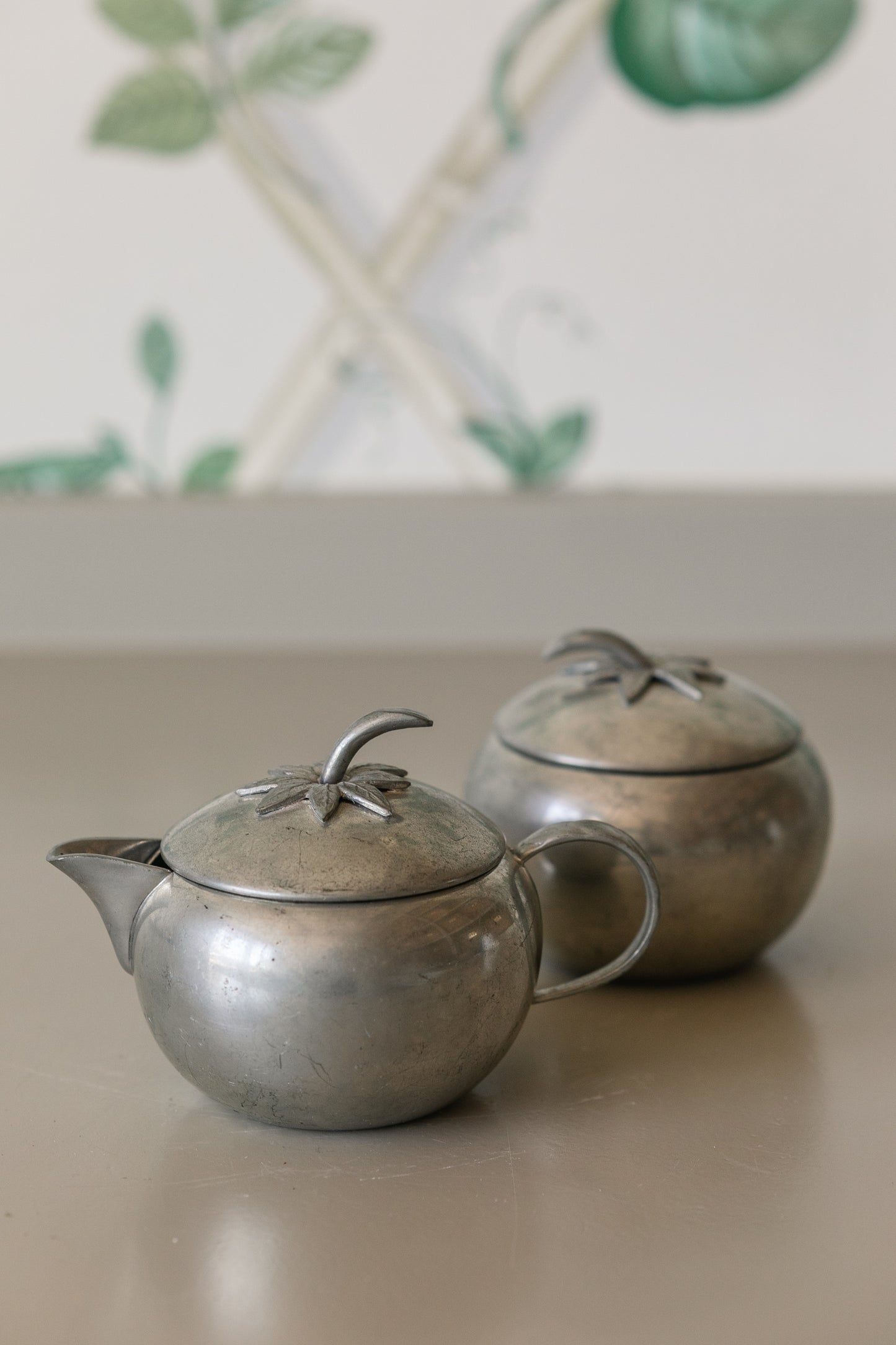 Vintage Stainless Tomato Cream & Sugar