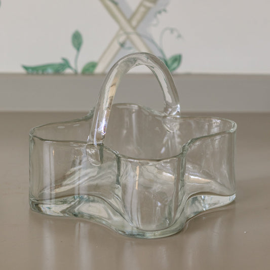 Vintage Heavy Wavy Glass Basket