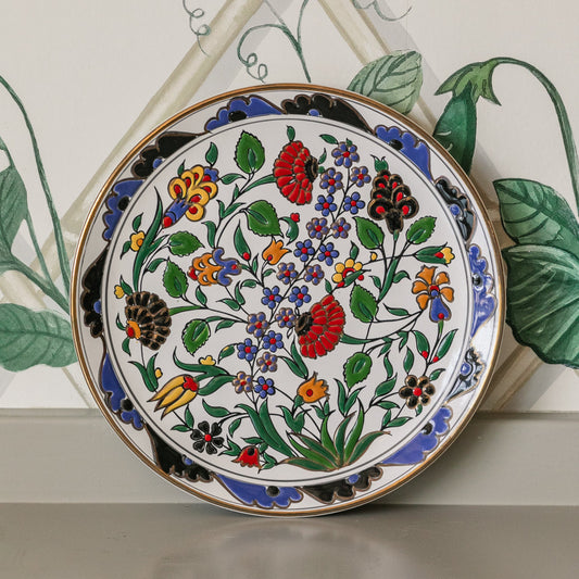 Decorative ceramic plate with floral design on a white background