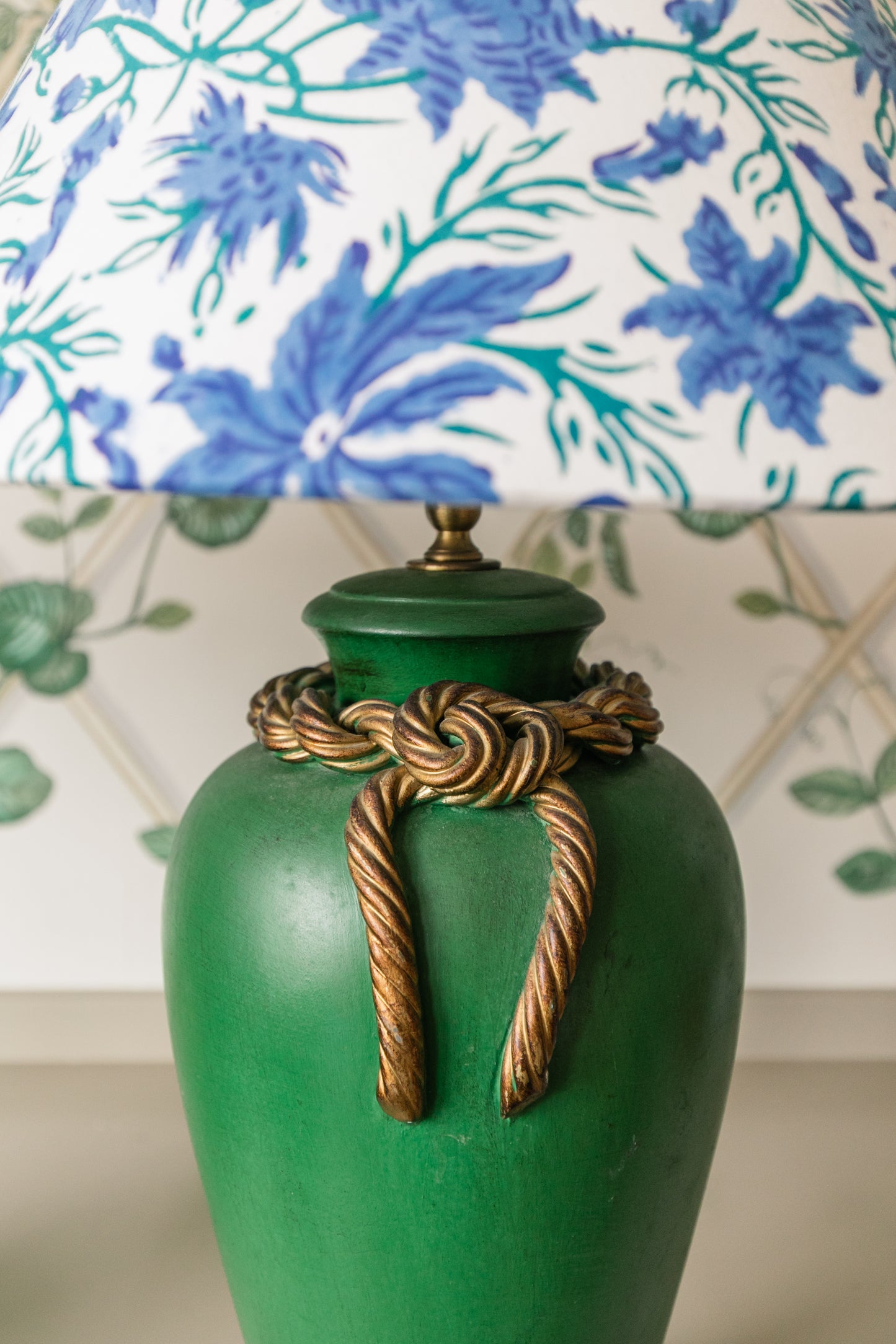 Pair of Green Tassel Lamps with Shades