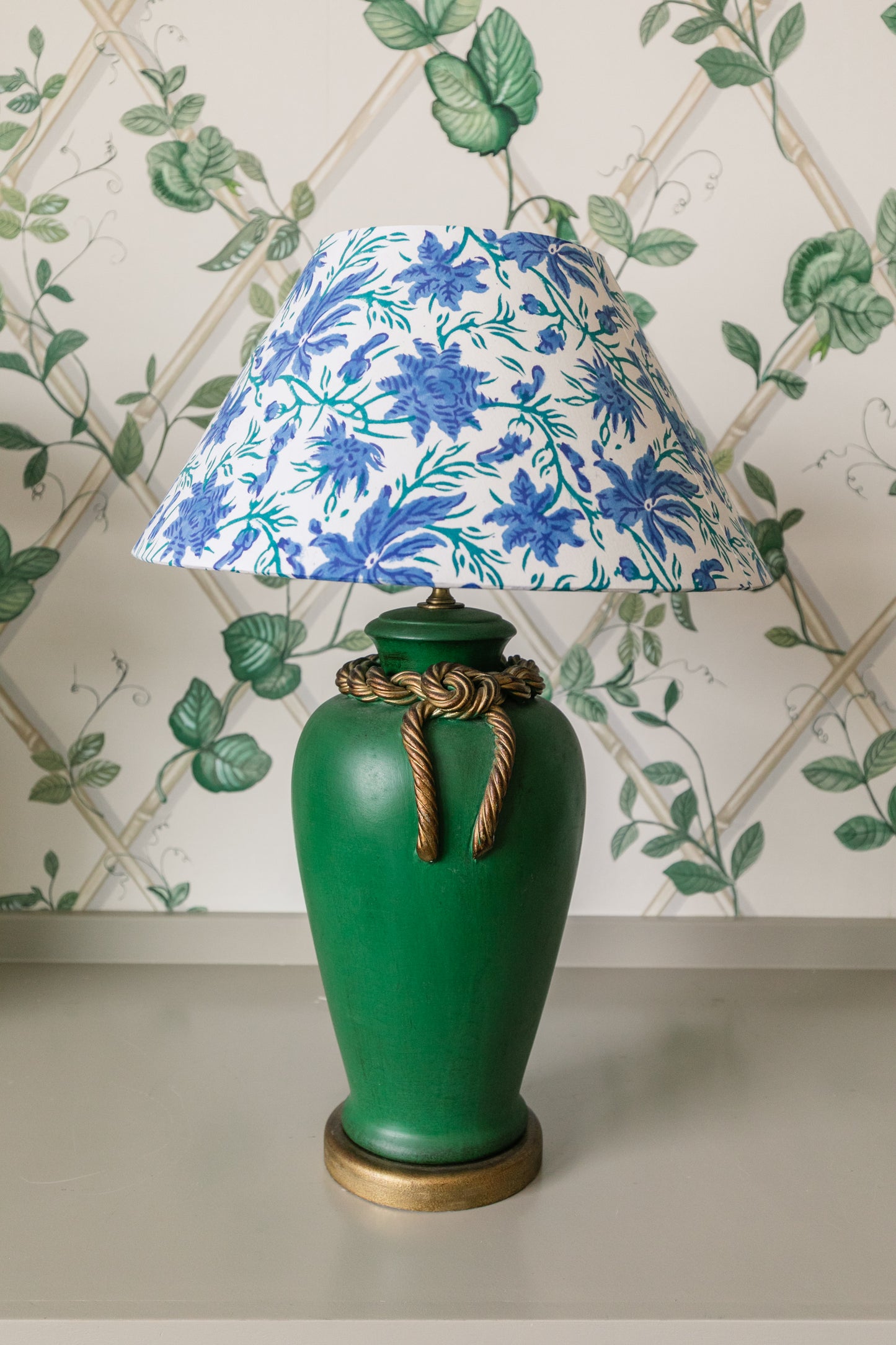 Pair of Green Tassel Lamps with Shades