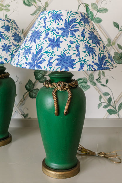 Pair of Green Tassel Lamps with Shades
